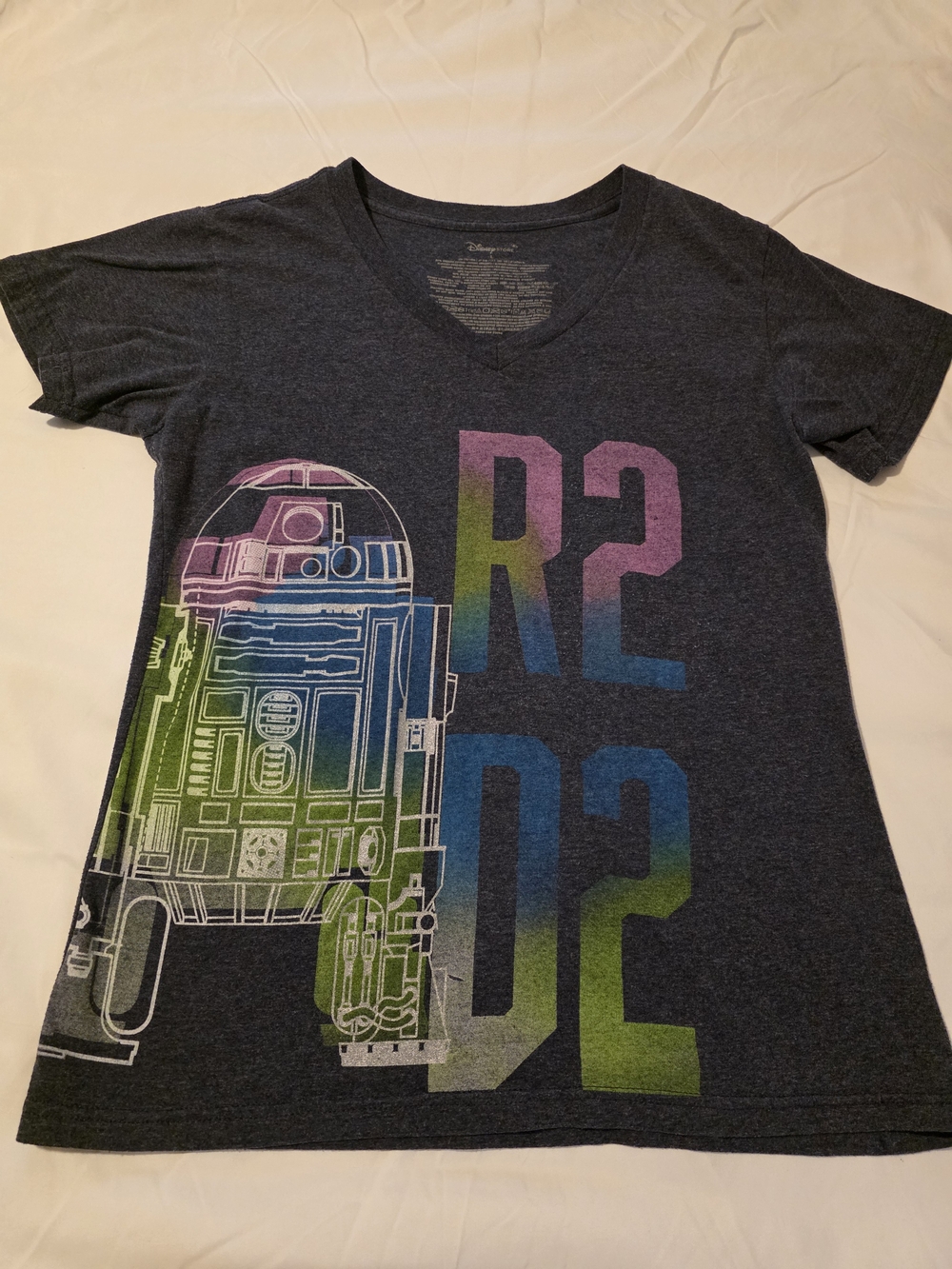 Disney R2-D2 Graphic Tee in Heather Navy with Multicolor Print - Women Size L